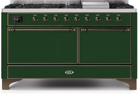 ILVE Majestic 60 Inch Dual Fuel Range Burner Top 9 Burners+Fry Top - UM15FDQNS3