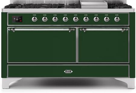 ILVE Majestic 60 Inch Dual Fuel Range Burner Top 9 Burners+Fry Top - UM15FDQNS3
