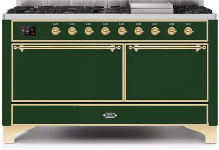 ILVE Majestic 60 Inch Dual Fuel Range Burner Top 9 Burners+Fry Top - UM15FDQNS3