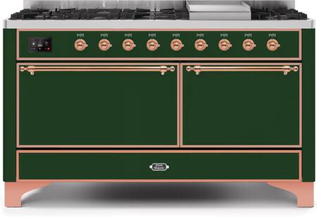 ILVE Majestic 60 Inch Dual Fuel Range Burner Top 9 Burners+Fry Top - UM15FDQNS3