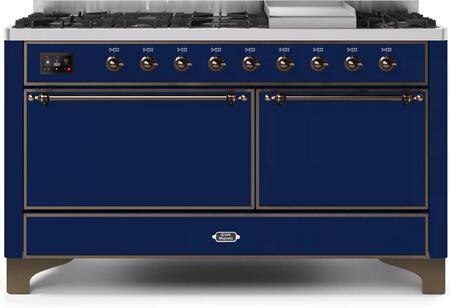 ILVE Majestic 60 Inch Dual Fuel Range Burner Top 9 Burners+Fry Top - UM15FDQNS3