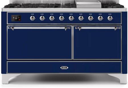 ILVE Majestic 60 Inch Dual Fuel Range Burner Top 9 Burners+Fry Top - UM15FDQNS3