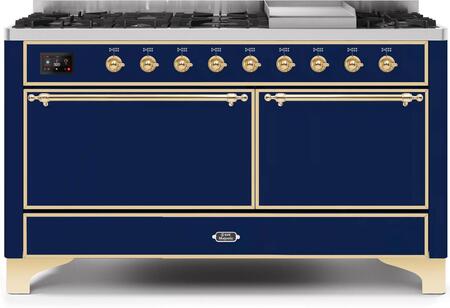 ILVE Majestic 60 Inch Dual Fuel Range Burner Top 9 Burners+Fry Top - UM15FDQNS3