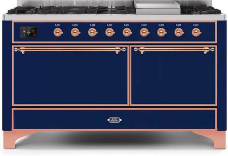 ILVE Majestic 60 Inch Dual Fuel Range Burner Top 9 Burners+Fry Top - UM15FDQNS3