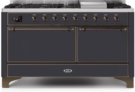 ILVE Majestic 60 Inch Dual Fuel Range Burner Top 9 Burners+Fry Top - UM15FDQNS3