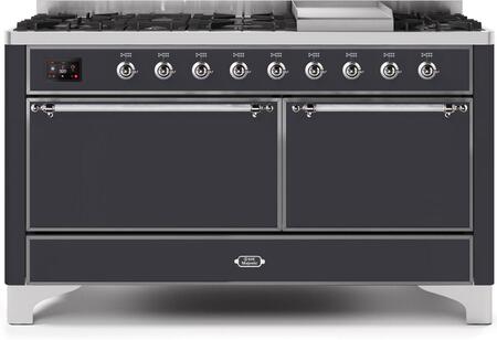 ILVE Majestic 60 Inch Dual Fuel Range Burner Top 9 Burners+Fry Top - UM15FDQNS3