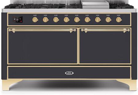 ILVE Majestic 60 Inch Dual Fuel Range Burner Top 9 Burners+Fry Top - UM15FDQNS3