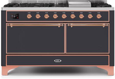 ILVE Majestic 60 Inch Dual Fuel Range Burner Top 9 Burners+Fry Top - UM15FDQNS3