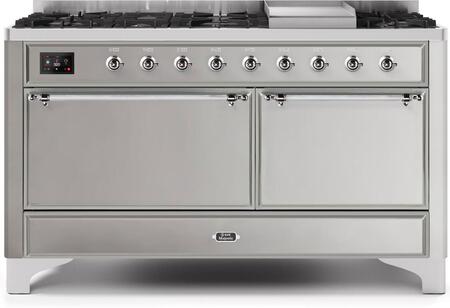 ILVE Majestic 60 Inch Dual Fuel Range Burner Top 9 Burners+Fry Top - UM15FDQNS3