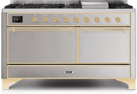 ILVE Majestic 60 Inch Dual Fuel Range Burner Top 9 Burners+Fry Top - UM15FDQNS3