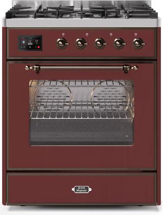 ILVE Majestic 30 Inch Dual Fuel Range Burner Top 5 Burners - UM30DNE3