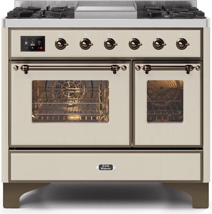 ILVE Majestic 40 Inch Dual Fuel Range Burner Top 6 Burners+Fry Top - UMD10FDNS3