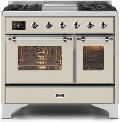 ILVE Majestic 40 Inch Dual Fuel Range Burner Top 6 Burners+Fry Top - UMD10FDNS3