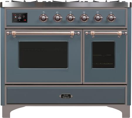ILVE Majestic 40 Inch Dual Fuel Range Burner Top 6 Burners+Fry Top - UMD10FDNS3