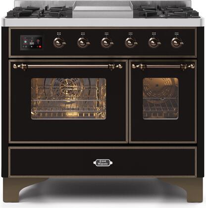 ILVE Majestic 40 Inch Dual Fuel Range Burner Top 6 Burners+Fry Top - UMD10FDNS3