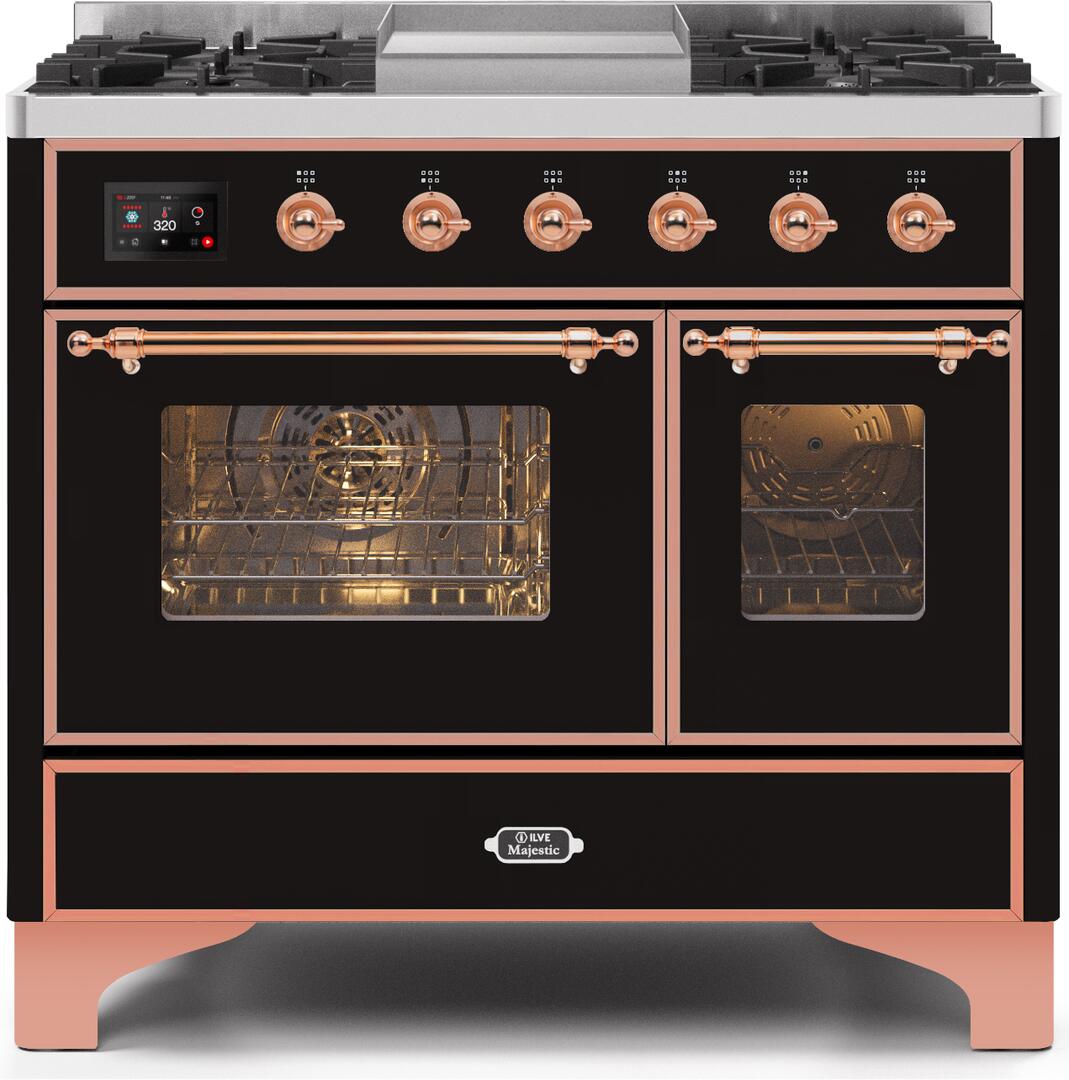 ILVE Majestic 40 Inch Dual Fuel Range Burner Top 6 Burners+Fry Top - UMD10FDNS3