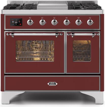 ILVE Majestic 40 Inch Dual Fuel Range Burner Top 6 Burners+Fry Top - UMD10FDNS3