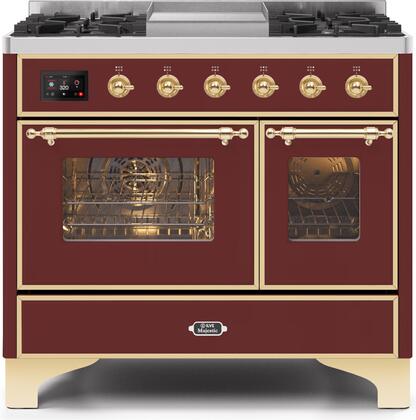 ILVE Majestic 40 Inch Dual Fuel Range Burner Top 6 Burners+Fry Top - UMD10FDNS3