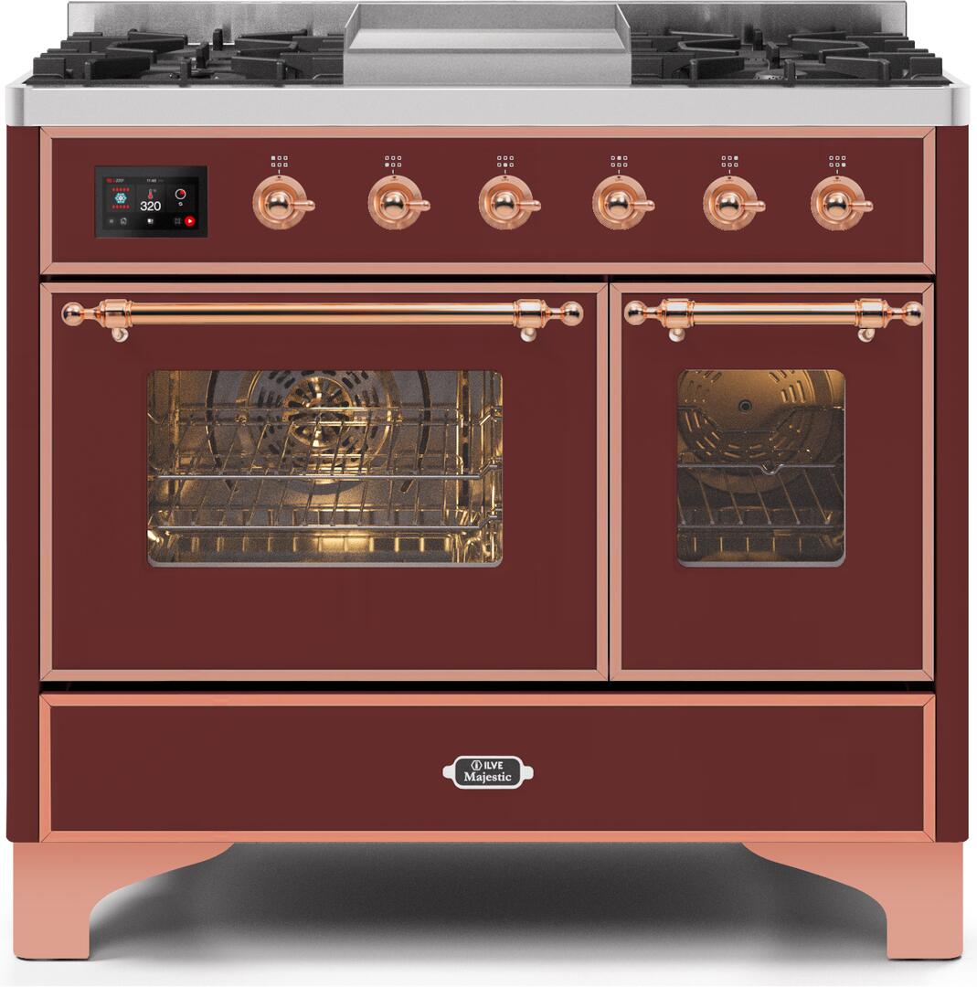 ILVE Majestic 40 Inch Dual Fuel Range Burner Top 6 Burners+Fry Top - UMD10FDNS3