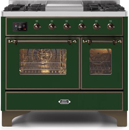 ILVE Majestic 40 Inch Dual Fuel Range Burner Top 6 Burners+Fry Top - UMD10FDNS3