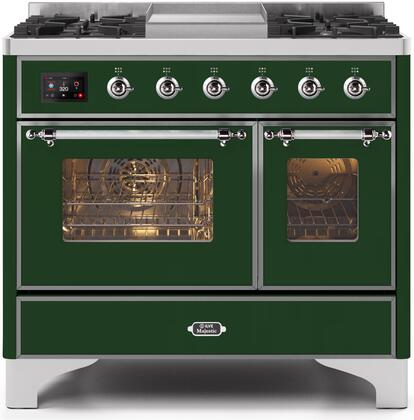 ILVE Majestic 40 Inch Dual Fuel Range Burner Top 6 Burners+Fry Top - UMD10FDNS3