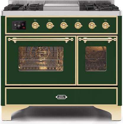 ILVE Majestic 40 Inch Dual Fuel Range Burner Top 6 Burners+Fry Top - UMD10FDNS3