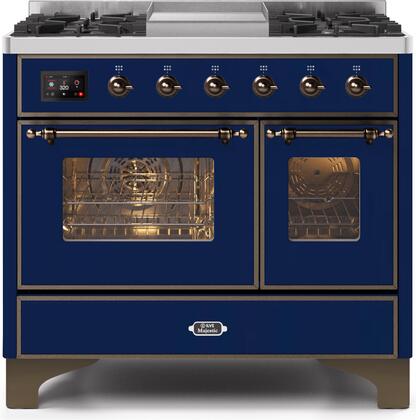 ILVE Majestic 40 Inch Dual Fuel Range Burner Top 6 Burners+Fry Top - UMD10FDNS3