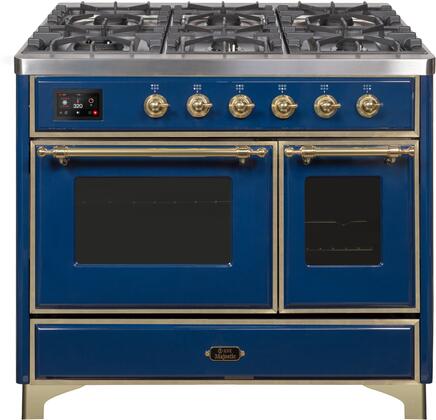 ILVE Majestic 40 Inch Dual Fuel Range Burner Top 6 Burners+Fry Top - UMD10FDNS3