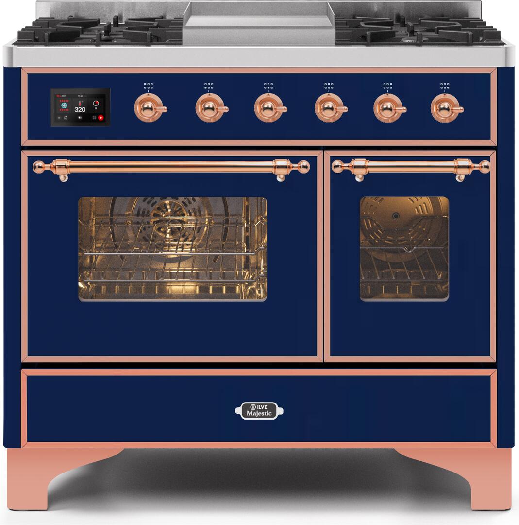 ILVE Majestic 40 Inch Dual Fuel Range Burner Top 6 Burners+Fry Top - UMD10FDNS3