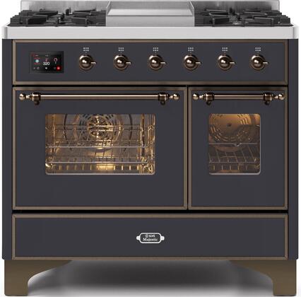 ILVE Majestic 40 Inch Dual Fuel Range Burner Top 6 Burners+Fry Top - UMD10FDNS3