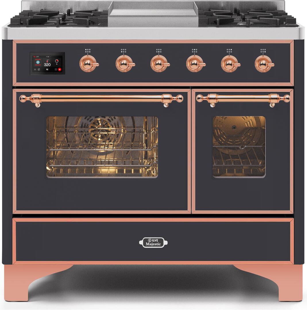 ILVE Majestic 40 Inch Dual Fuel Range Burner Top 6 Burners+Fry Top - UMD10FDNS3