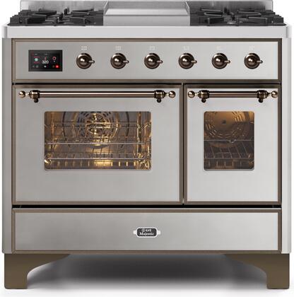 ILVE Majestic 40 Inch Dual Fuel Range Burner Top 6 Burners+Fry Top - UMD10FDNS3