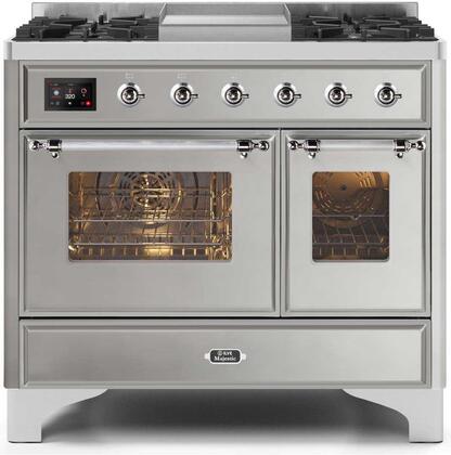 ILVE Majestic 40 Inch Dual Fuel Range Burner Top 6 Burners+Fry Top - UMD10FDNS3