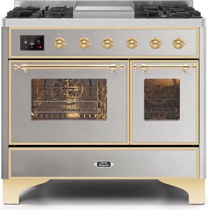 ILVE Majestic 40 Inch Dual Fuel Range Burner Top 6 Burners+Fry Top - UMD10FDNS3