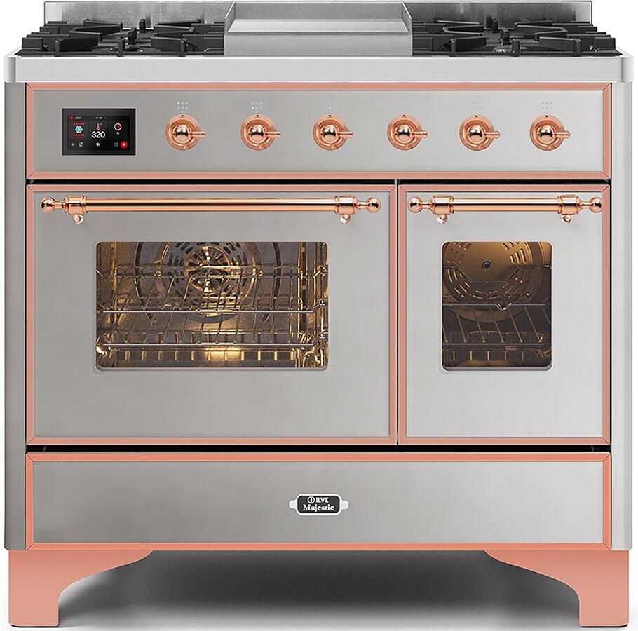 ILVE Majestic 40 Inch Dual Fuel Range Burner Top 6 Burners+Fry Top - UMD10FDNS3