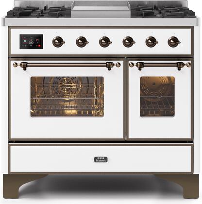 ILVE Majestic 40 Inch Dual Fuel Range Burner Top 6 Burners+Fry Top - UMD10FDNS3