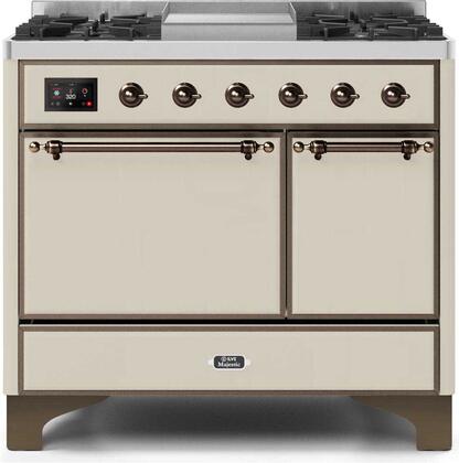 ILVE Majestic 40 Inch Dual Fuel Range Burner Top 6 Burners+Fry Top - UMD10FDQNS3