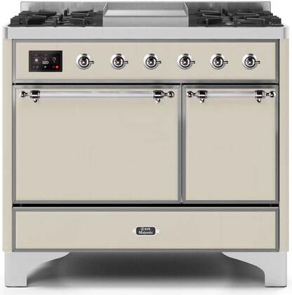 ILVE Majestic 40 Inch Dual Fuel Range Burner Top 6 Burners+Fry Top - UMD10FDQNS3
