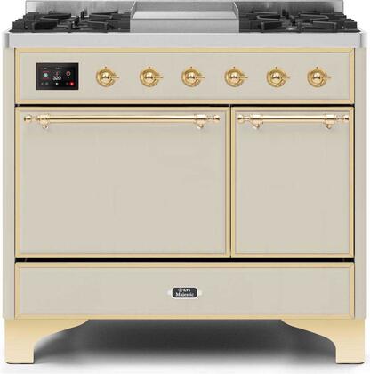 ILVE Majestic 40 Inch Dual Fuel Range Burner Top 6 Burners+Fry Top - UMD10FDQNS3