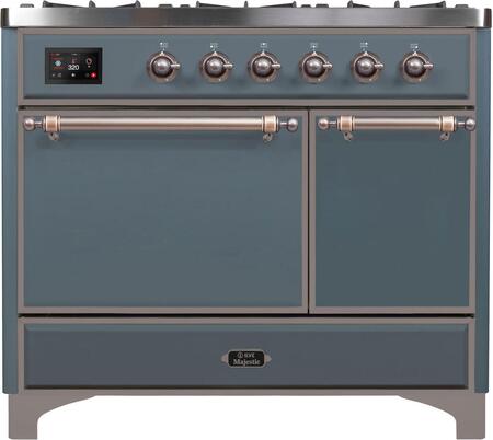 ILVE Majestic 40 Inch Dual Fuel Range Burner Top 6 Burners+Fry Top - UMD10FDQNS3