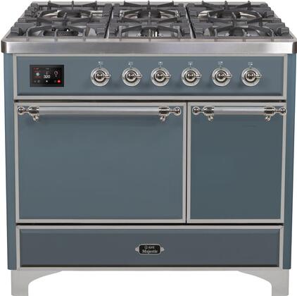 ILVE Majestic 40 Inch Dual Fuel Range Burner Top 6 Burners+Fry Top - UMD10FDQNS3