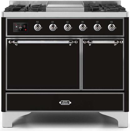 ILVE Majestic 40 Inch Dual Fuel Range Burner Top 6 Burners+Fry Top - UMD10FDQNS3