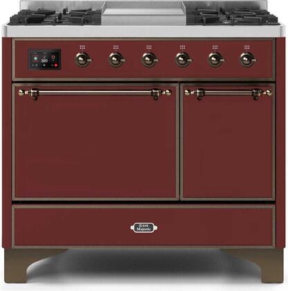 ILVE Majestic 40 Inch Dual Fuel Range Burner Top 6 Burners+Fry Top - UMD10FDQNS3