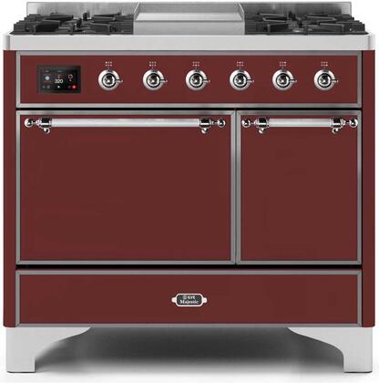 ILVE Majestic 40 Inch Dual Fuel Range Burner Top 6 Burners+Fry Top - UMD10FDQNS3