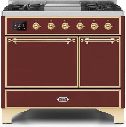ILVE Majestic 40 Inch Dual Fuel Range Burner Top 6 Burners+Fry Top - UMD10FDQNS3