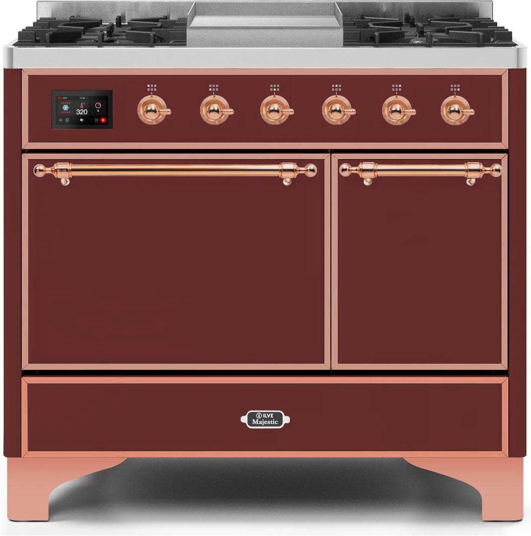 ILVE Majestic 40 Inch Dual Fuel Range Burner Top 6 Burners+Fry Top - UMD10FDQNS3