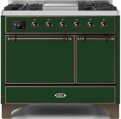 ILVE Majestic 40 Inch Dual Fuel Range Burner Top 6 Burners+Fry Top - UMD10FDQNS3