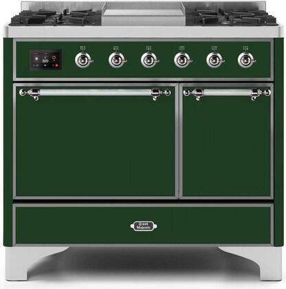 ILVE Majestic 40 Inch Dual Fuel Range Burner Top 6 Burners+Fry Top - UMD10FDQNS3
