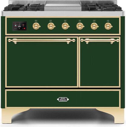 ILVE Majestic 40 Inch Dual Fuel Range Burner Top 6 Burners+Fry Top - UMD10FDQNS3