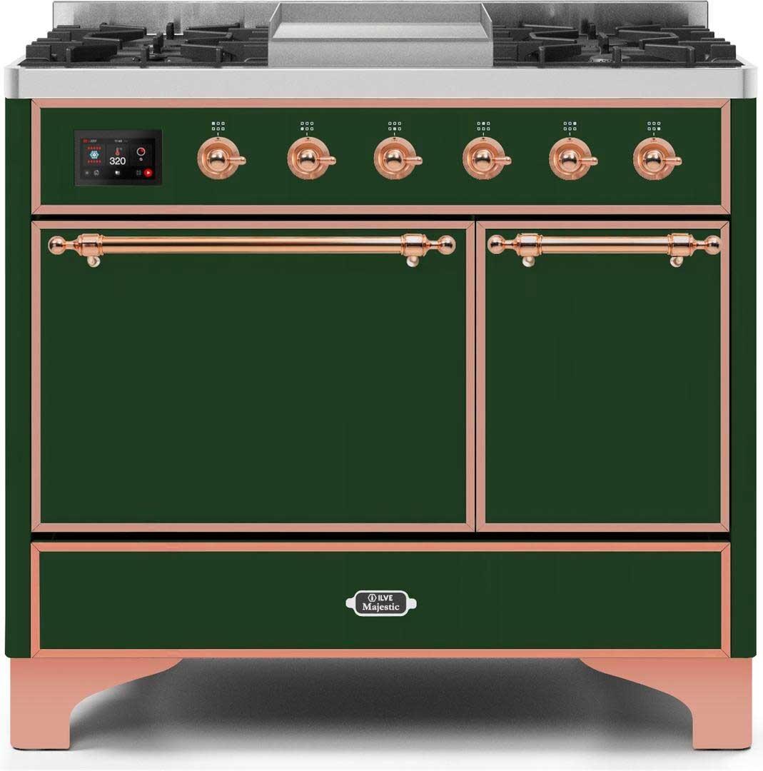 ILVE Majestic 40 Inch Dual Fuel Range Burner Top 6 Burners+Fry Top - UMD10FDQNS3